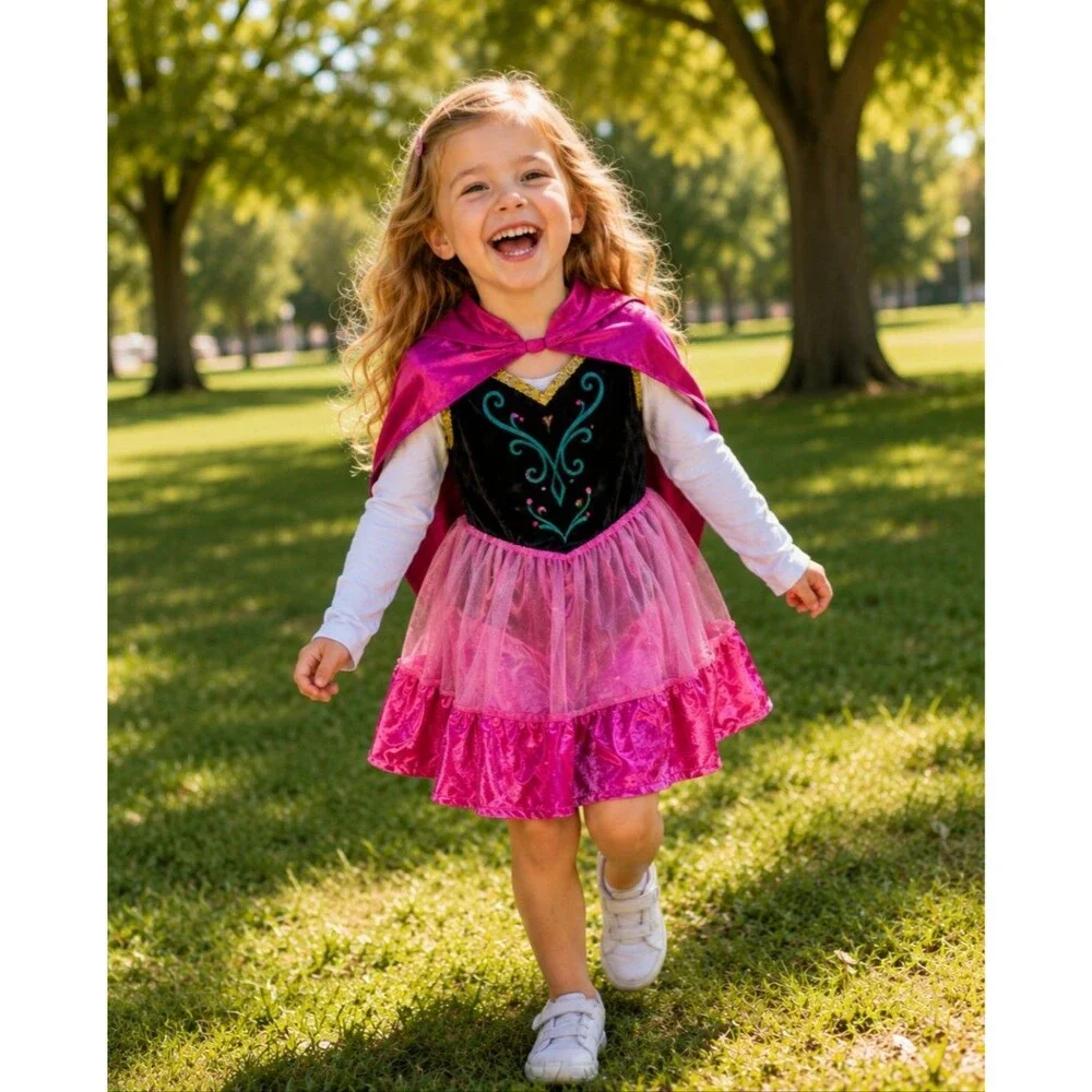 Disney Princess Anna Frozen 3Pc Top/Skirt/Cape Kids 5T Costume Outfit Set GUC